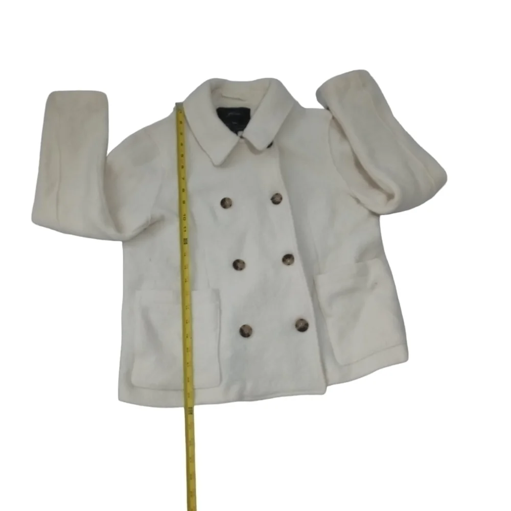 J Crew Women’s Wool Ivory Stadium Double Breasted Patch Pocket PeaCoat SZ 14